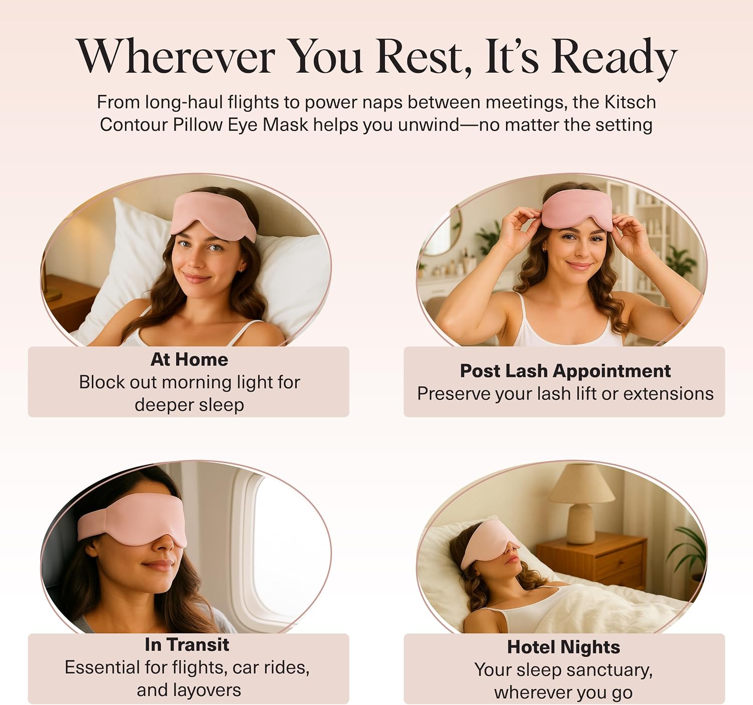 Kitsch Contour Pillow Eye Mask – Softer Than Silk Eye Masks for Sleep, Blindfold Sleep Masks for Women & Men, No Eye Pressure, Lightweight, Eye Care, Travel Essentials - Blush - Image 6