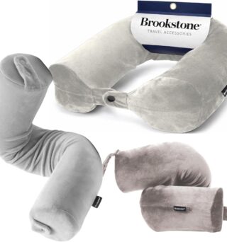 Brookstone Free Form Travel Pillow - Lightweight Flexible Memory Foam Travel Neck Pillow for Sleeping, Car, Airplane & Travel Support, Grey