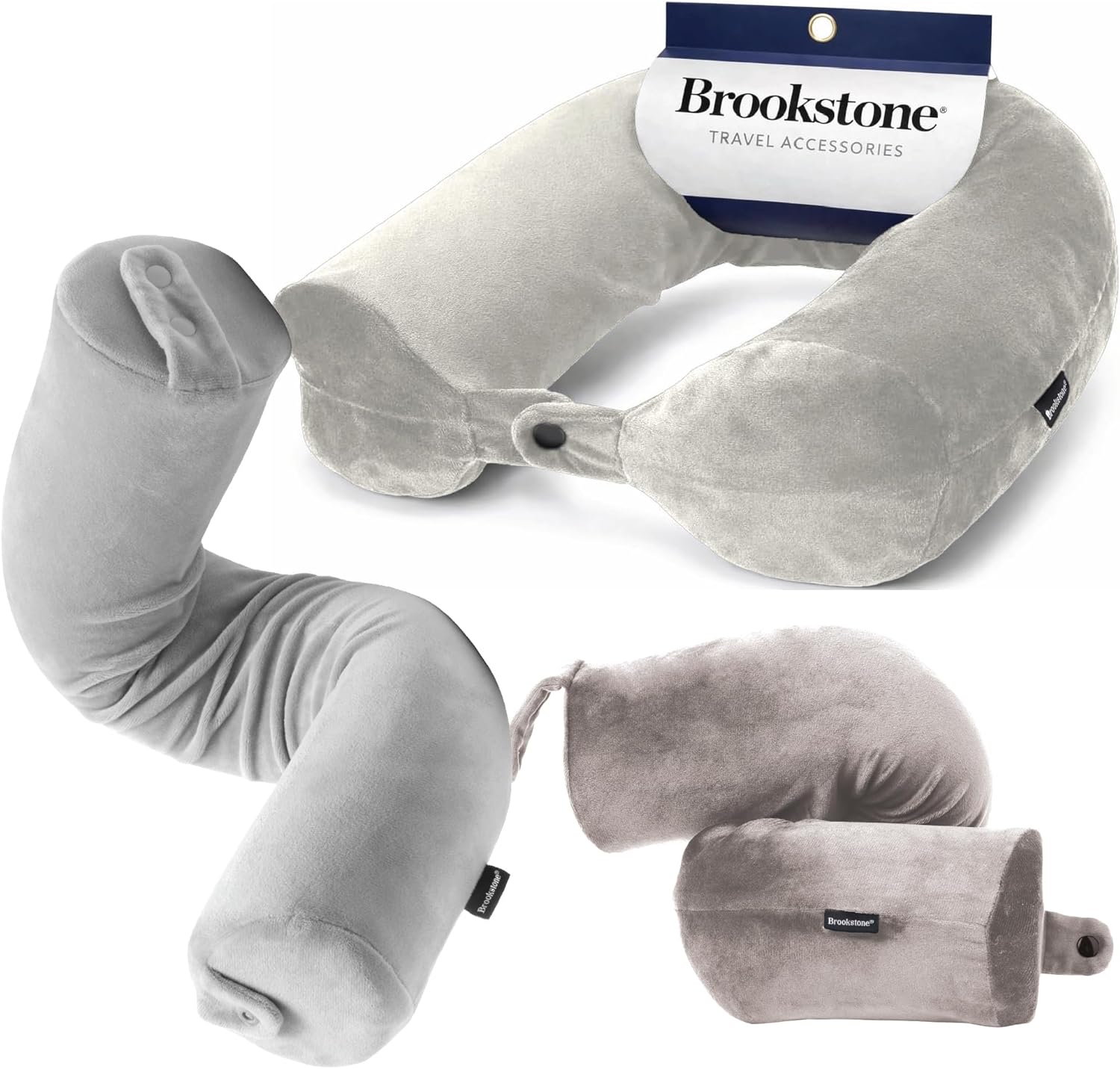 Brookstone Free Form Travel Pillow - Lightweight Flexible Memory Foam Travel Neck Pillow for Sleeping, Car, Airplane & Travel Support, Grey