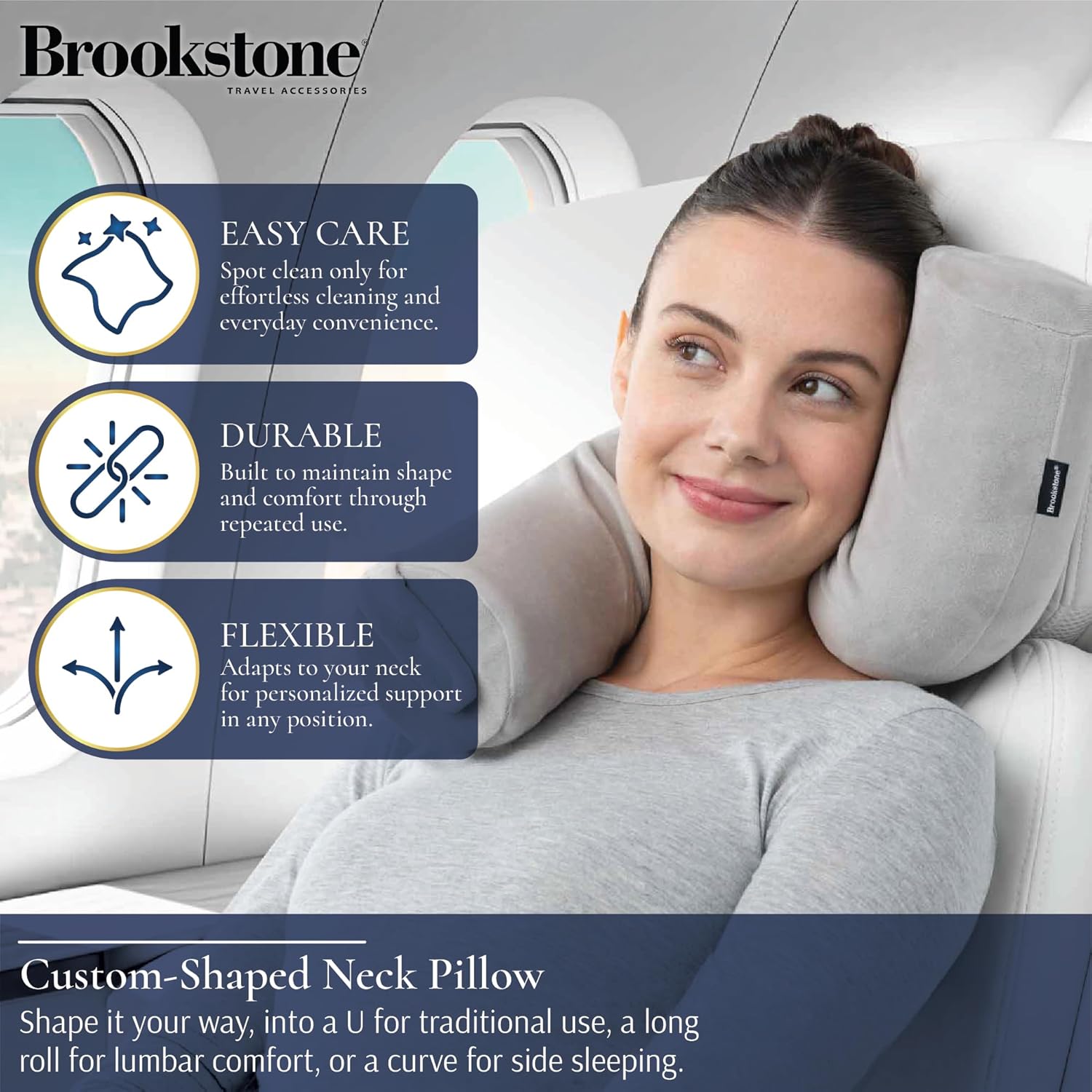 Brookstone Free Form Travel Pillow - Lightweight Flexible Memory Foam Travel Neck Pillow for Sleeping, Car, Airplane & Travel Support, Grey - Image 3