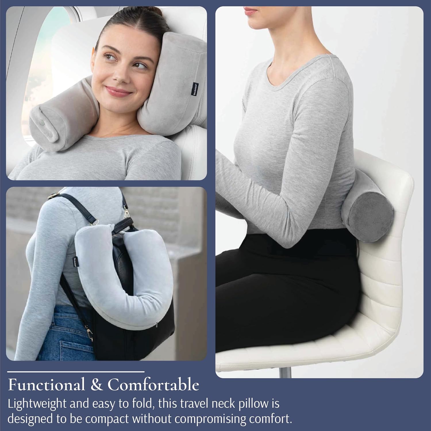 Brookstone Free Form Travel Pillow - Lightweight Flexible Memory Foam Travel Neck Pillow for Sleeping, Car, Airplane & Travel Support, Grey - Image 4