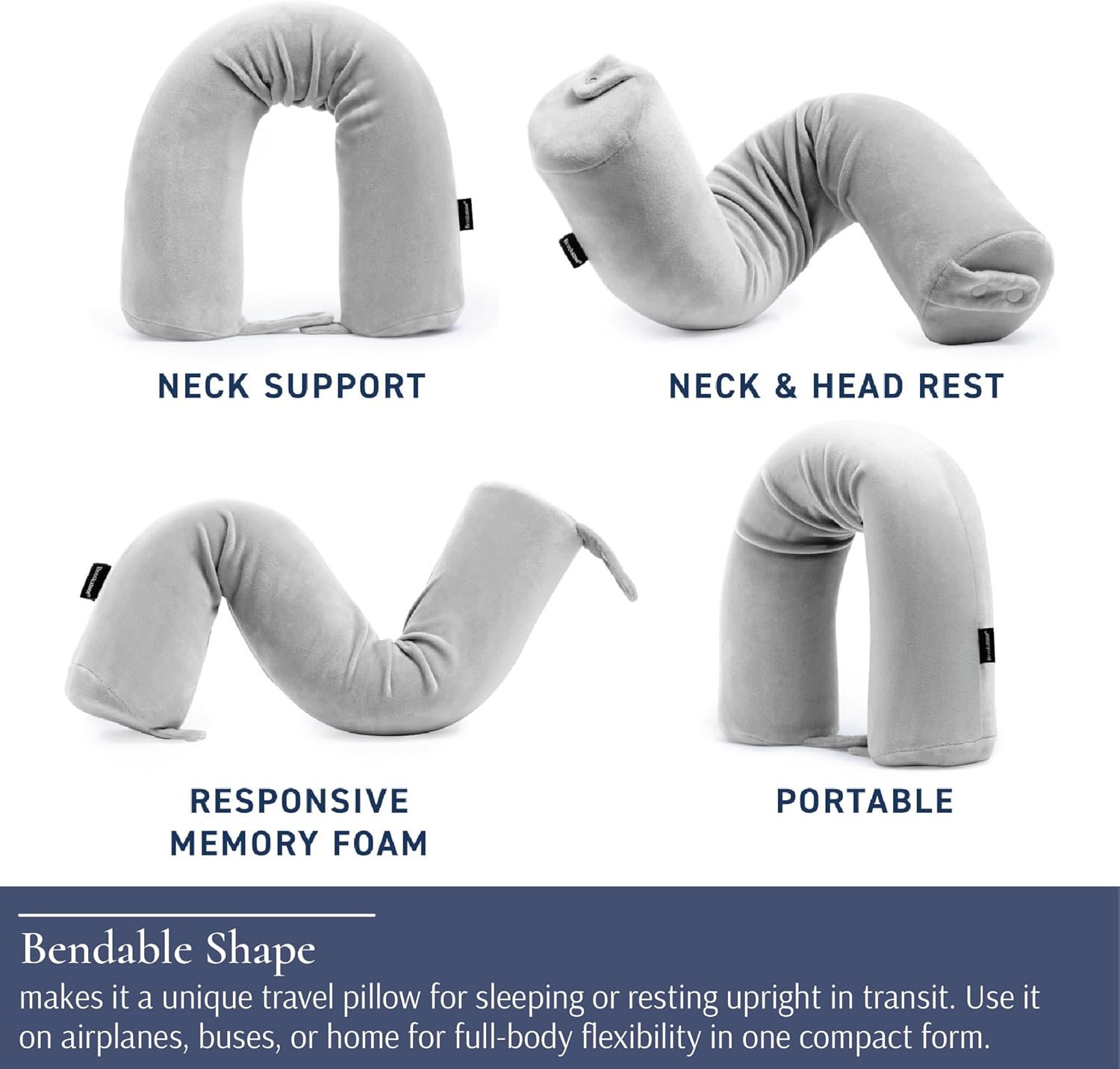 Brookstone Free Form Travel Pillow - Lightweight Flexible Memory Foam Travel Neck Pillow for Sleeping, Car, Airplane & Travel Support, Grey - Image 5